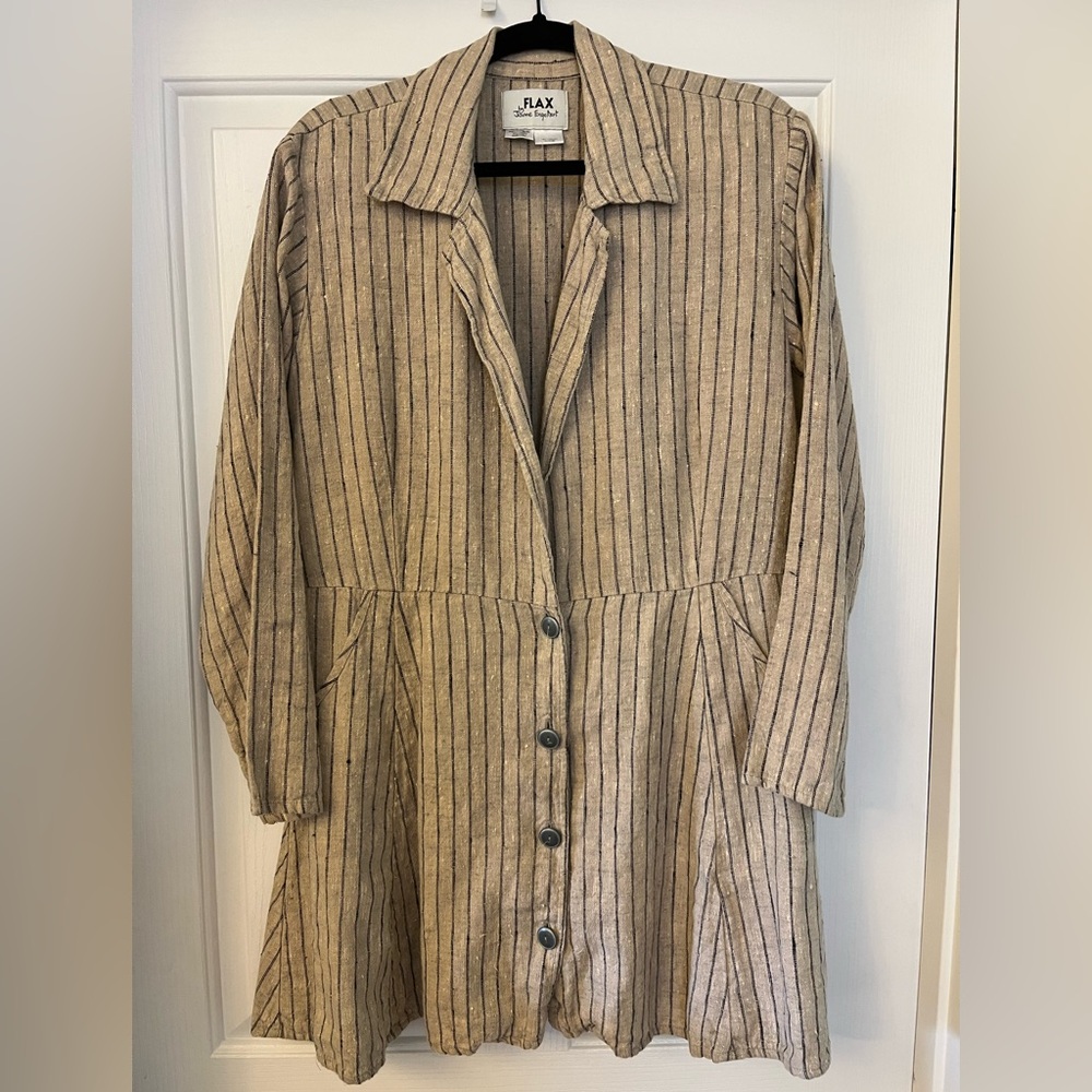 Flax by Jeanne Engelhart Women's 100% Linen Striped Button Front Jacket/Dress